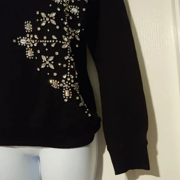 Hemant & Nandita Womens Black Handmade Blingy Sparkly Crystals Sweatshirt XS - Picture 5 of 14